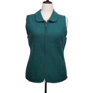 Vintage Wool Zip Vest Green Sleeveless Layering Piece Women’s L Old Money
